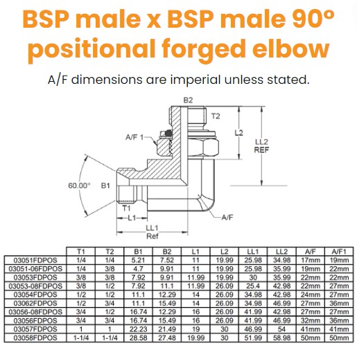 1/4 BSP M/M 90° Positional Forged Elbow Hydraulic Adaptor
